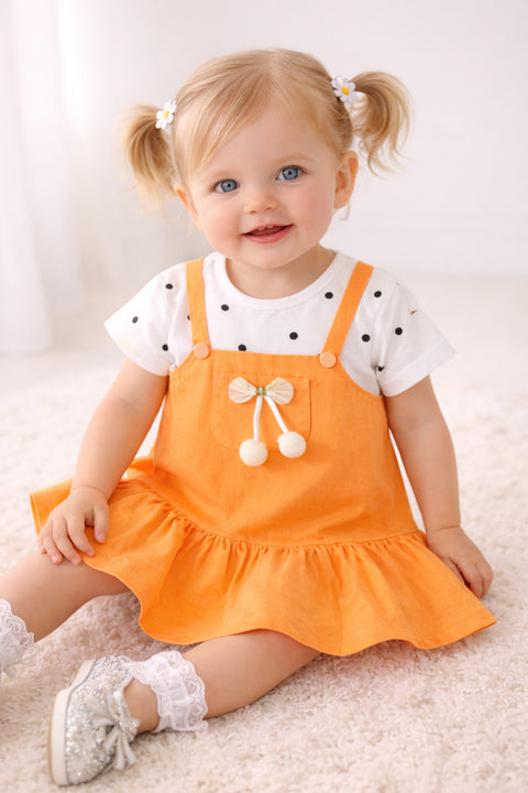 Girls Polka Tee Pinafore One-Piece Dress