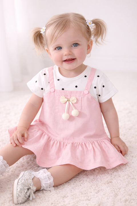 Girls Polka Tee Pinafore One-Piece Dress