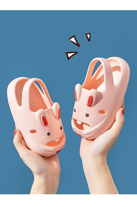 Kid's Trendy Cartoon Bunny Rabbit Open Toe Slip-on Clogs Sandals Summer Footwear for Little Boys and Girls