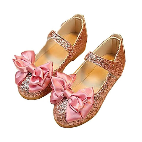 Girl's Fancy Sparkle Glitter Shiny PU Leather Partywear Sandal Belly Shoes with Bow Stylish Footwear for Infant Toddler Young Girls