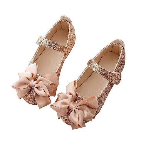 Girl's Fancy Sparkle Glitter Shiny PU Leather Partywear Sandal Belly Shoes with Bow Stylish Footwear for Infant Toddler Young Girls