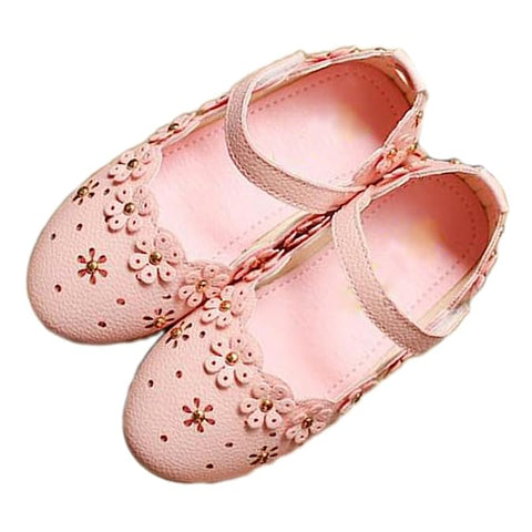Girl's Latest PU Leather Fancy Partywear Ballerina Belly Sandal Shoes with Gold Bead Floral Cutwork Footwear for Infant Toddler Little Girls