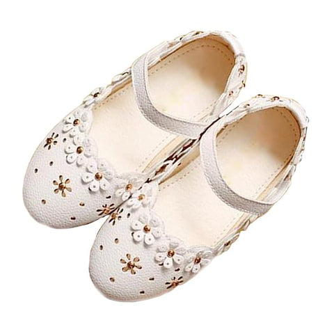 Girl's Latest PU Leather Fancy Partywear Ballerina Belly Sandal Shoes with Gold Bead Floral Cutwork Footwear for Infant Toddler Little Girls