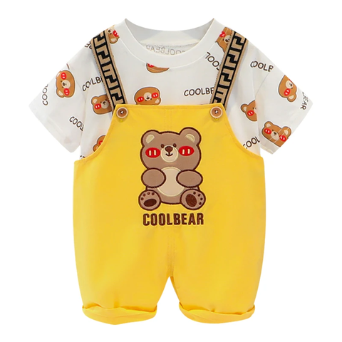 Kid's Bear Print T-Shirt with Dungaree Shorts Little Man Party Clothes for Baby Boys