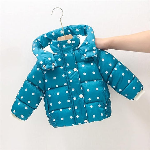 Girls Polka Dot Duck Print Winter Warm Quilted Bomber Hood Jacket Coat