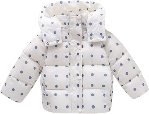 Girls Polka Dot Duck Print Winter Warm Quilted Bomber Hood Jacket Coat