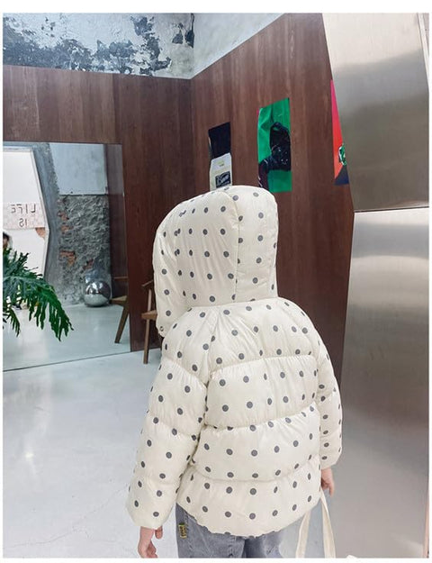 Girls Polka Dot Duck Print Winter Warm Quilted Bomber Hood Jacket Coat