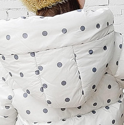 Girls Polka Dot Duck Print Winter Warm Quilted Bomber Hood Jacket Coat
