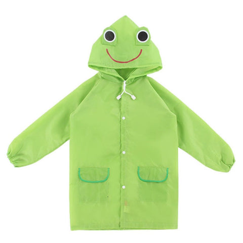 Kid's Green Cartoon Frog Waterproof Raincoat Rain Jacket Suit with Hood and Storage Pouch for Young Toddler Tween School Boys and Girls