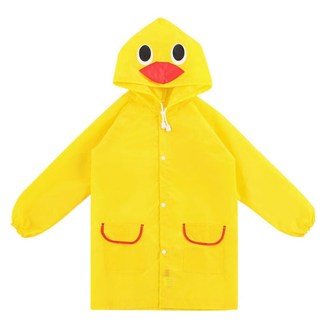 Kid's Yellow Duck Cartoon Waterproof Raincoat Rain Jacket Suit with Hood and Storage Pouch for Young Toddler Tween School Boys and Girls