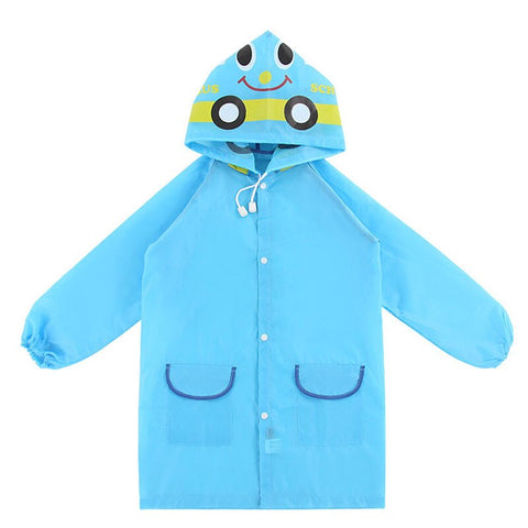 Kid's Blue Bus Waterproof Raincoat Rain Jacket Suit with Hood and Storage Pouch for Young Toddler Tween School Boys and Girls
