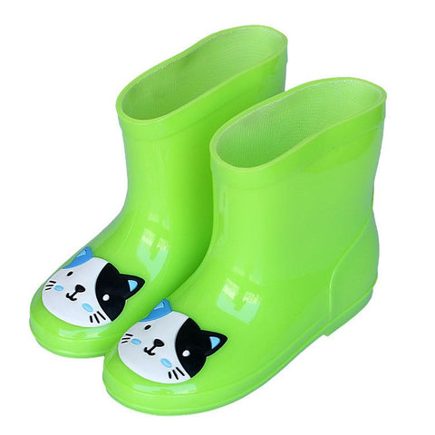 Knee High Rain Green Boots for Kids - Easy On Boots with Cute Design and Comfortable Fit