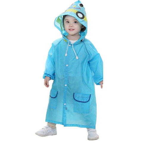 Kid's Blue Bus Waterproof Raincoat Rain Jacket Suit with Hood and Storage Pouch for Young Toddler Tween School Boys and Girls