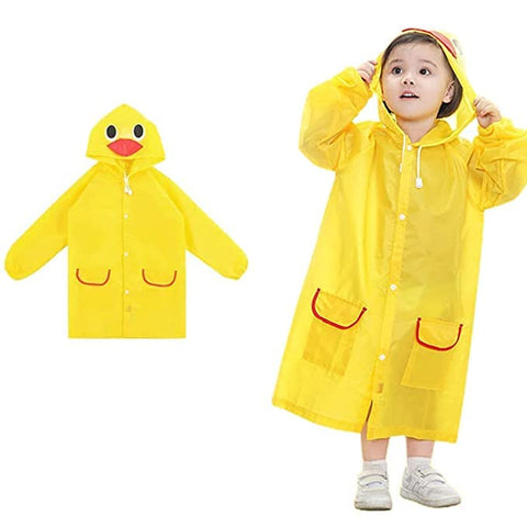 Kid's Yellow Duck Cartoon Waterproof Raincoat Rain Jacket Suit with Hood and Storage Pouch for Young Toddler Tween School Boys and Girls