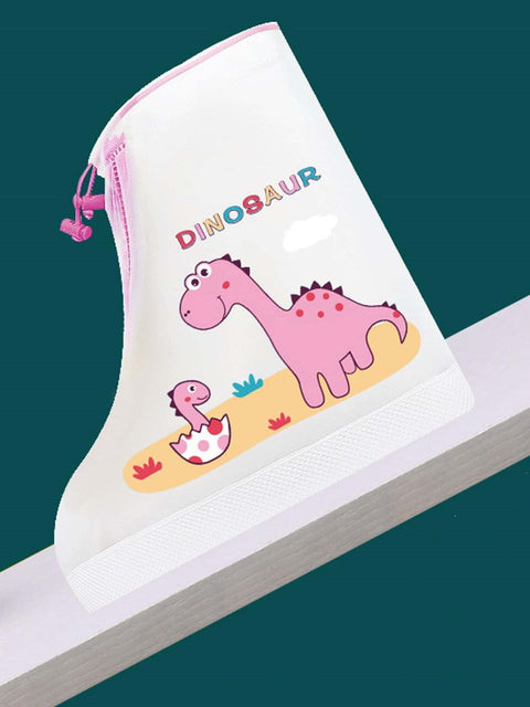 Pink Dinosaur Kid’s Waterproof Anti-Skid Overshoes Rain Boot Shoe Cover for Young Lil Toddler Tween Boys and Girls