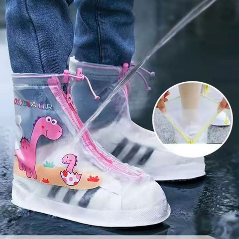 Pink Dinosaur Kid’s Waterproof Anti-Skid Overshoes Rain Boot Shoe Cover for Young Lil Toddler Tween Boys and Girls