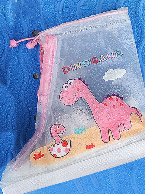 Pink Dinosaur Kid’s Waterproof Anti-Skid Overshoes Rain Boot Shoe Cover for Young Lil Toddler Tween Boys and Girls