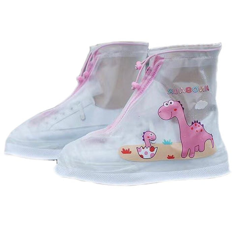 Pink Dinosaur Kid’s Waterproof Anti-Skid Overshoes Rain Boot Shoe Cover for Young Lil Toddler Tween Boys and Girls