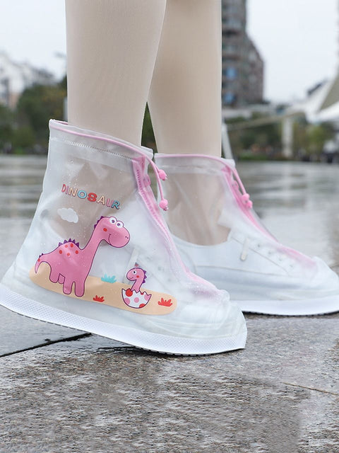Pink Dinosaur Kid’s Waterproof Anti-Skid Overshoes Rain Boot Shoe Cover for Young Lil Toddler Tween Boys and Girls