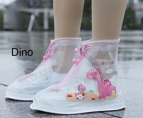 Pink Dinosaur Kid’s Waterproof Anti-Skid Overshoes Rain Boot Shoe Cover for Young Lil Toddler Tween Boys and Girls