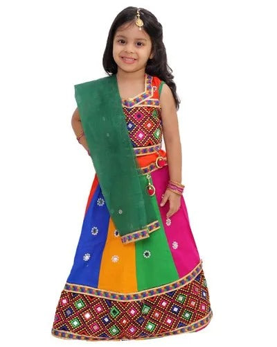 Girl's Cotton Gujarati Mirror Work Lehenga Choli: Navratri Special