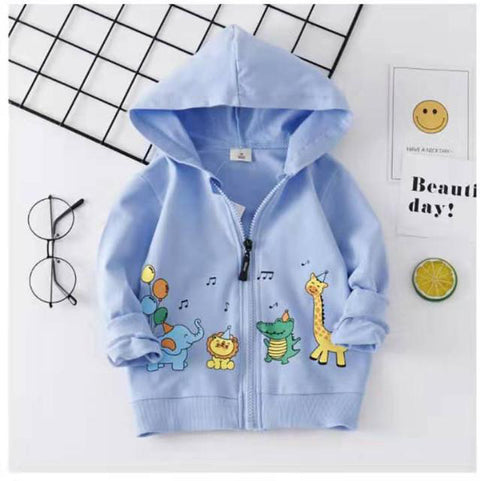 Jungle Print Pre-Winter Cotton Front Open Zipper Sweatshirt Hoodie for Kids
