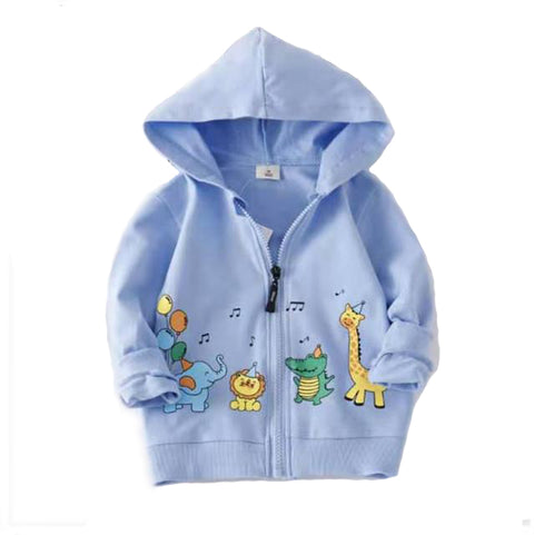 Jungle Print Pre-Winter Cotton Front Open Zipper Sweatshirt Hoodie for Kids