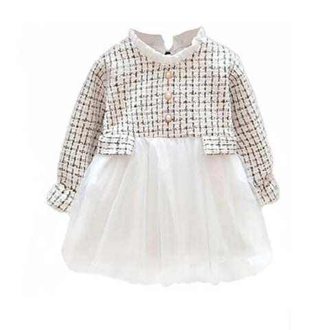 Self-Embroidered Full Sleeve Flared Mini Dress Frock for Infant Toddler Girls