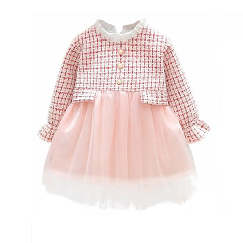 Self-Embroidered Full Sleeve Flared Mini Dress Frock for Infant Toddler Girls