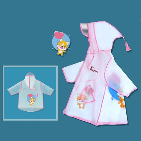 Kids Hooded Pink Raincoat with Storage Pouch