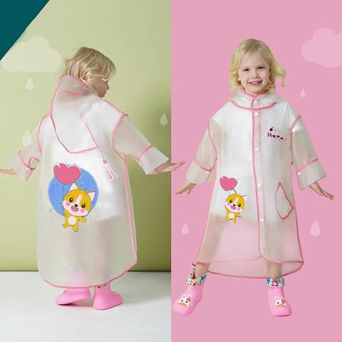 Kids Hooded Pink Raincoat with Storage Pouch