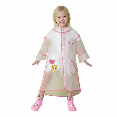 Kids Hooded Pink Raincoat with Storage Pouch