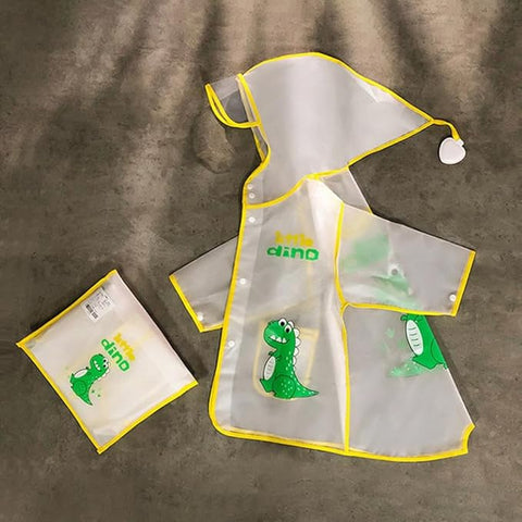 Dino Print Raincoat with Storage Pouch