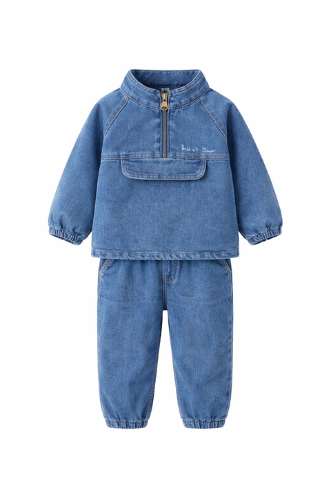 Boys Half-Zip Two-Piece Denim Coord Set