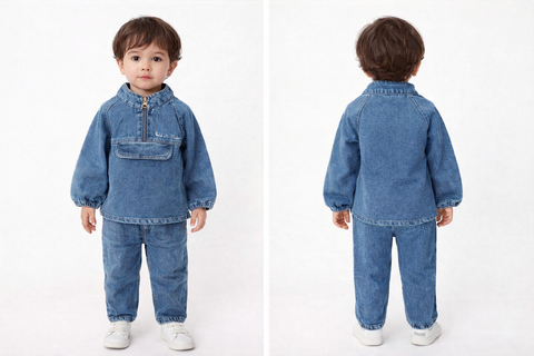 Boys Half-Zip Two-Piece Denim Coord Set