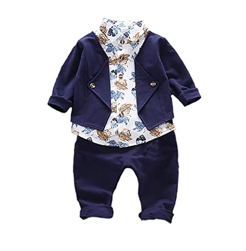 Kids Floral Print Boys Blazer Jacket attached Shirt and Pant Party Clothing Set for Boys