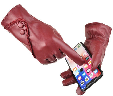 Luxury PU Leather Winter Thermal Warm Gloves Mittens Winter Accessories Hand Arm Warmer