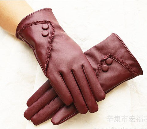 Luxury PU Leather Winter Thermal Warm Gloves Mittens Winter Accessories Hand Arm Warmer