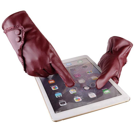 Luxury PU Leather Winter Thermal Warm Gloves Mittens Winter Accessories Hand Arm Warmer