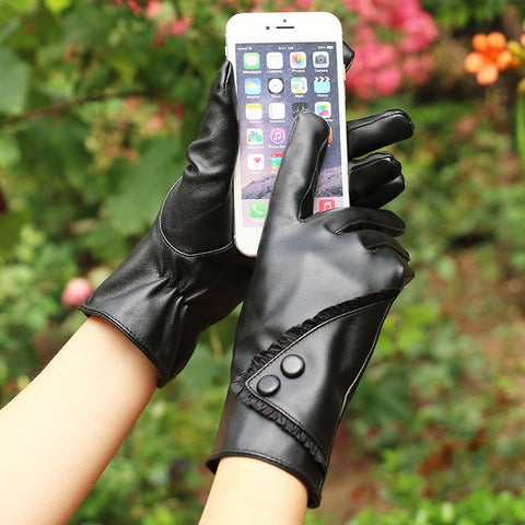 Luxury PU Leather Winter Thermal Warm Gloves Mittens Winter Accessories Hand Arm Warmer