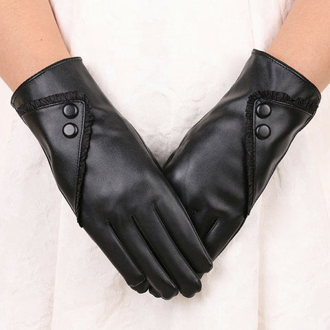 Luxury PU Leather Winter Thermal Warm Gloves Mittens Winter Accessories Hand Arm Warmer