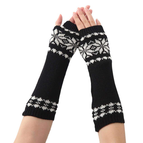 Long Extended Geometric Knitting Woolen Warm Comfortable Fingerless Gloves Arm Warmer Winter Accessories