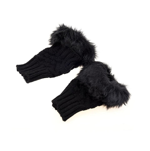 Faux Fur and Wool Knitted Winter Thermal Warm Fingerless Gloves Winter Accessories Hand Warmer