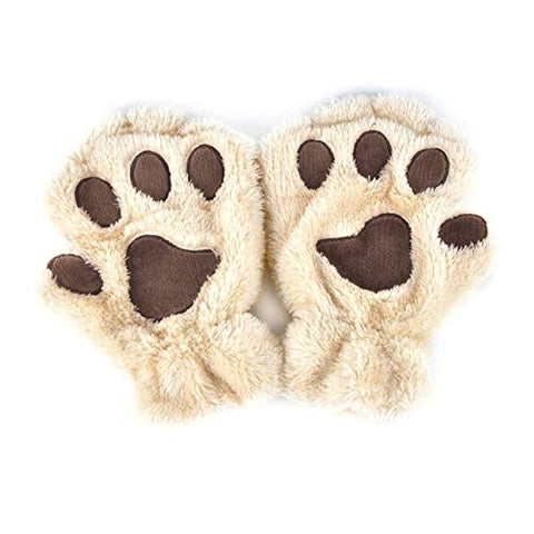 Winter Warm Fur Cute Claw Paw Plush Fingerless Half Finger Gloves Mitts Wrist hand Warmer for Women