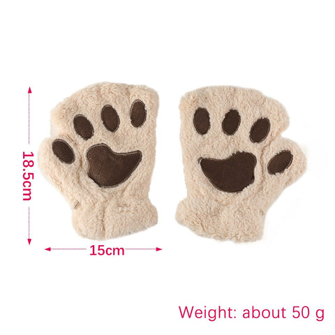 Winter Warm Fur Cute Claw Paw Plush Fingerless Half Finger Gloves Mitts Wrist hand Warmer for Women