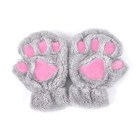 Winter Warm Fur Cute Claw Paw Plush Fingerless Half Finger Gloves Mitts Wrist hand Warmer for Women