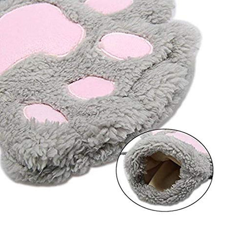 Winter Warm Fur Cute Claw Paw Plush Fingerless Half Finger Gloves Mitts Wrist hand Warmer for Women