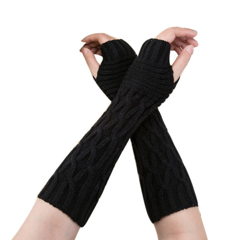 Long Swirly Knitted Thermal Woollen Warm Fingerless Gloves Mitts Hand Arm Warmer Winter Accessories for Women