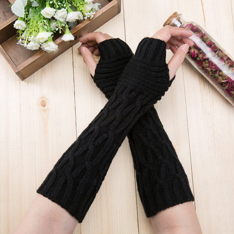 Long Swirly Knitted Thermal Woollen Warm Fingerless Gloves Mitts Hand Arm Warmer Winter Accessories for Women