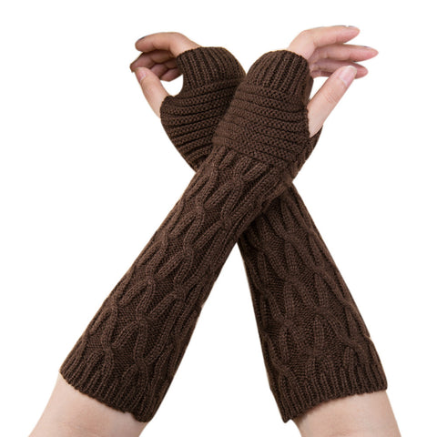 Long Swirly Knitted Thermal Woollen Warm Fingerless Gloves Mitts Hand Arm Warmer Winter Accessories for Women